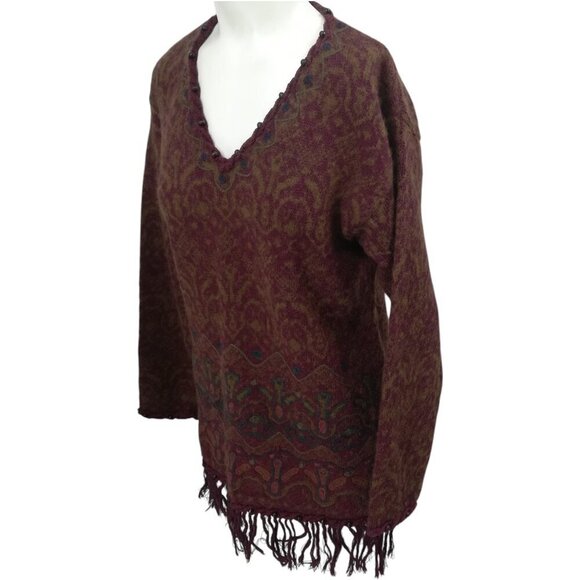 Vintage Express Beaded Embroidered Fringe V-Neck Sweater Size XS Tunic Boho - Picture 6 of 11